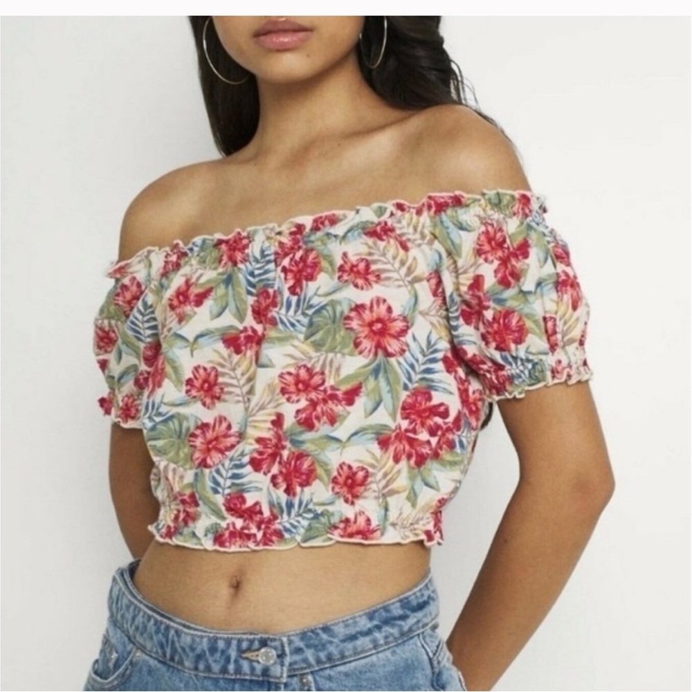 BNWT AEO Off the Shoulder Tropical Print Crop Top